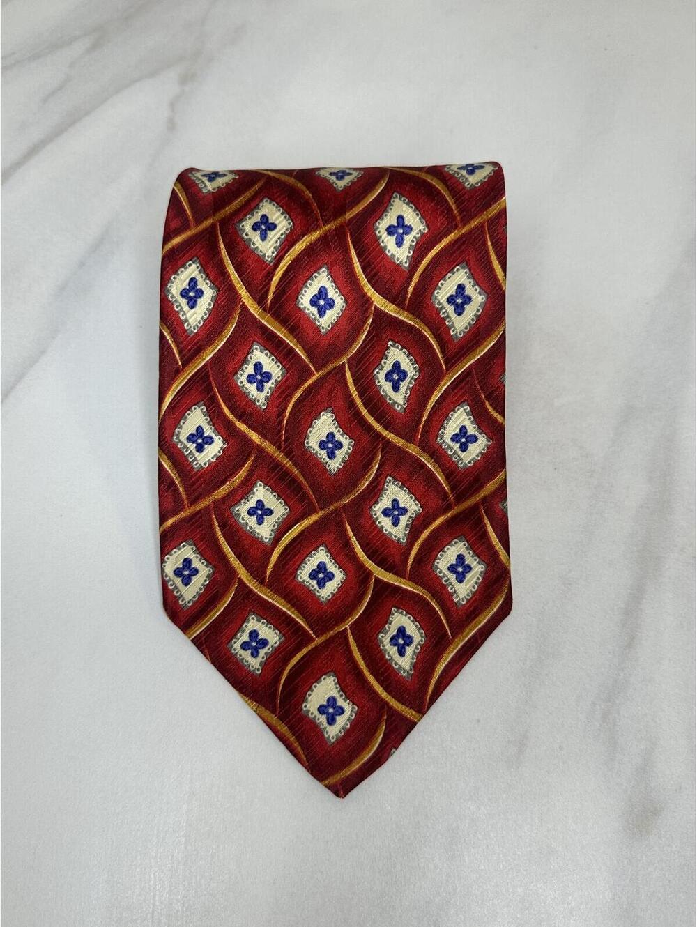 Vintage Robert Talbott Best of Class silk tie red/cream/blue bold geometric